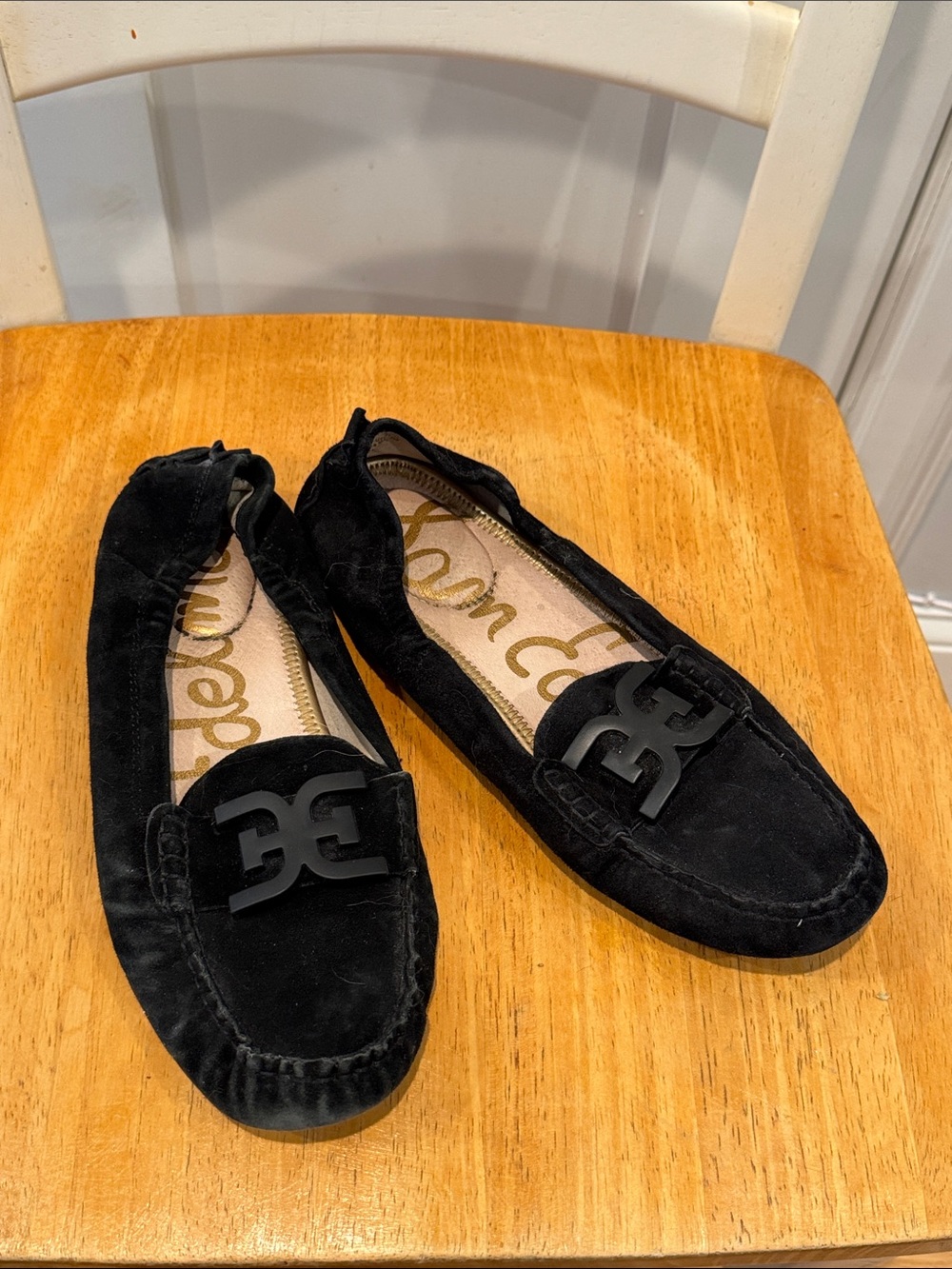 Sam Edelman Black Suede Logo Moccasin Loafers